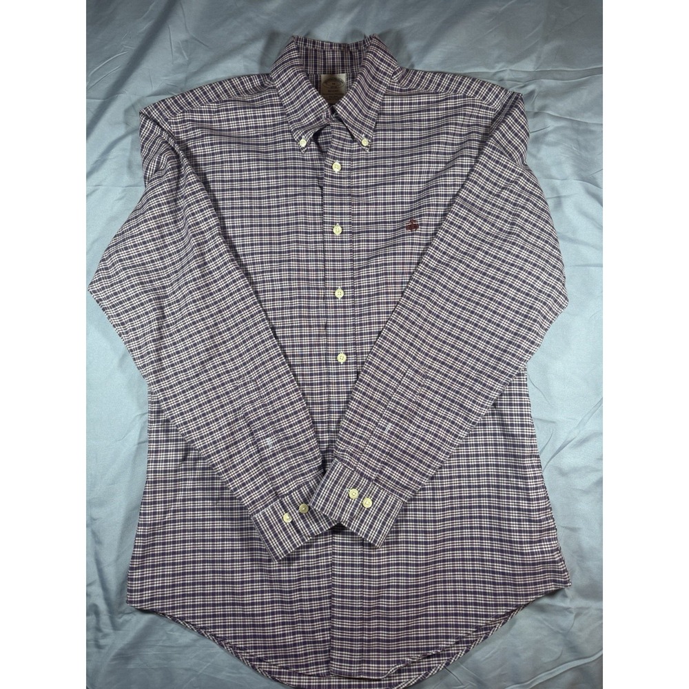 Brooks Brothers Regent Men's Blue & Red Plaid Long Sleeve Button Up Short Size M